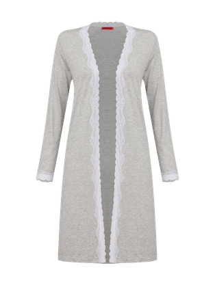 Cardigan Manga Longa Em Viscose E Renda Maternity Cinza Mescla Claro