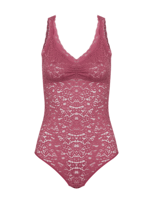 Body Regata Com Bojo Removível Em Renda Rosa Lip