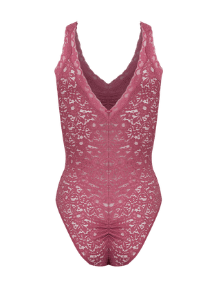 Body Regata Com Bojo Removível Em Renda Rosa Lip