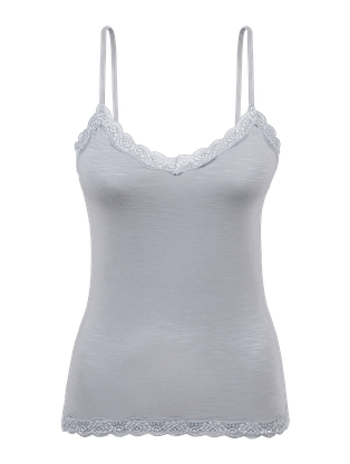 Camiseta Alças Finas Em Modal E Detalhe Em Renda Mescla