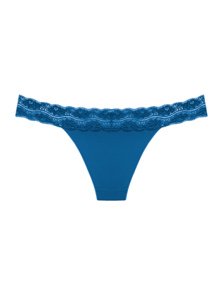 Calcinha Biquíni Acabamento Invisível Em Microfibra Com Cós Em Renda Azul Atlantico