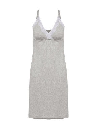 Camisola Alças Finas Em Viscose E Renda Maternity Cinza Mescla Claro