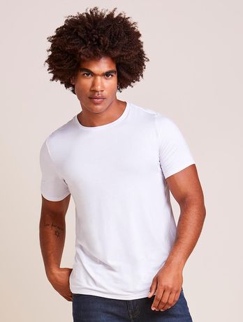 Camiseta Manga Curta Gola Careca Em Viscose Masculino Branco