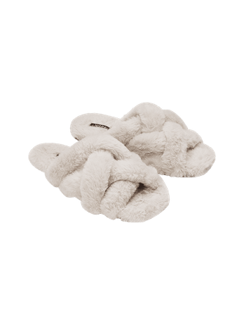 Pantufa Tiras Entrelaçadas Em Plush Bege Mist