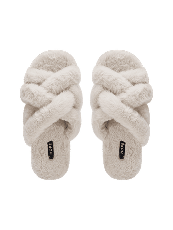 Pantufa Tiras Entrelaçadas Em Plush Bege Mist