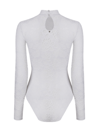 Body Manga Longa Com Gola Alta Em Renda Branco