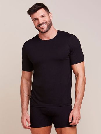 Camiseta Manga Curta Gola Careca Em Viscose Masculino Preto