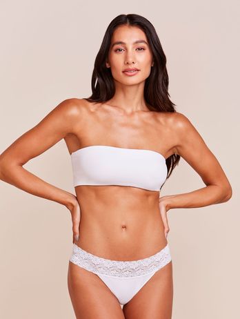 Conjunto Sutiã Top Faixa E Calcinha Biquíni Com Cós Em Renda Branco Touch