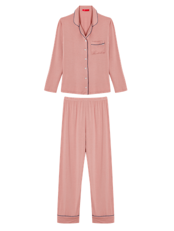 Pijama Longo Em Viscose Com Vivo Contrastante Infantil Flora Rosa Sonho