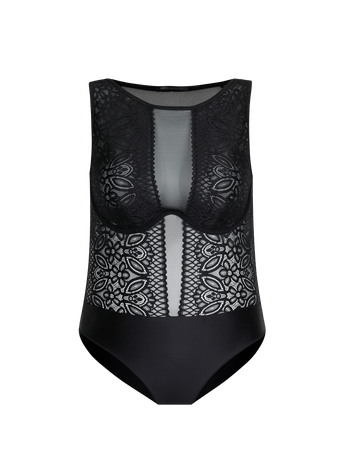 Body Regata Em Renda E Tule Preto