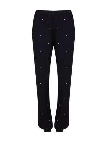 Pijama Longo Em Viscose Dreams Preto Com Poa Off White