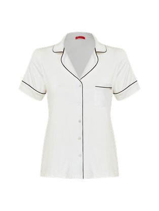Short Doll Em Viscose Com Vivo Contrastante Flora Off White