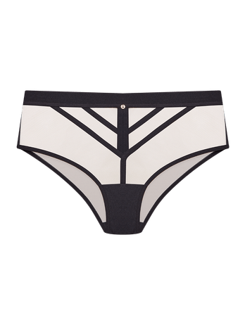 Calcinha Hot Pants Em Tule E Tiras Preto