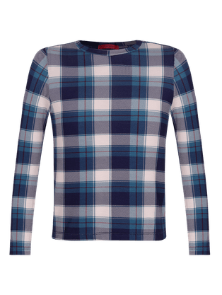 Pijama Longo Infantil Em Viscose Estampada Folk Estampa Xadrez Folk
