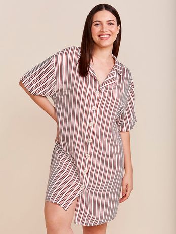 Camisão Manga 3/4 Em Viscose Estampada Lori Estampa Listras Marrocos