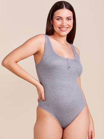 Body Regata Em Viscose Canelada Cinza Mescla Medio