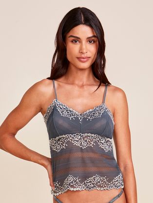 Blusa Alças Finas Em Renda Cinza Mineral