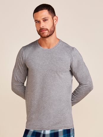 Blusa Manga Longa Gola Careca  Em Viscose Masculino Mescla Medio