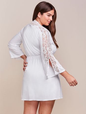 Robe Em Renda E Microfibra Cristal Branco