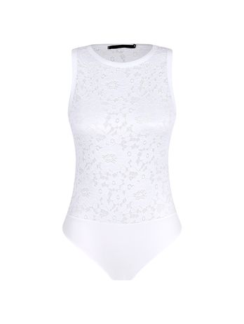 Body Regata Fio Dental Em Renda Floral Branco