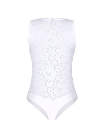 Body Regata Fio Dental Em Renda Floral Branco