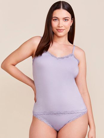 Camiseta Alças Finas Em Modal E Detalhe Em Renda Lilas Mantra