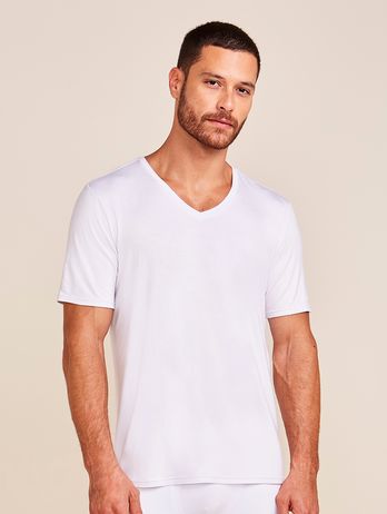 Camiseta Manga Curta Gola V Em Viscose Masculino Branco