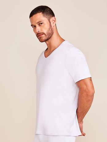 Camiseta Manga Curta Gola V Em Viscose Masculino Branco