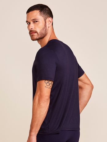 Camiseta Manga Curta Gola V Em Viscose Masculino Azul Marinho Indigo