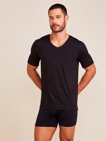 Camiseta Manga Curta Gola V Em Viscose Masculino Preto