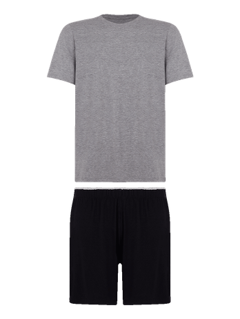 Pijama Curto Masculino Bicolor Em Viscose Bicolor Cinza Mescla E Preto