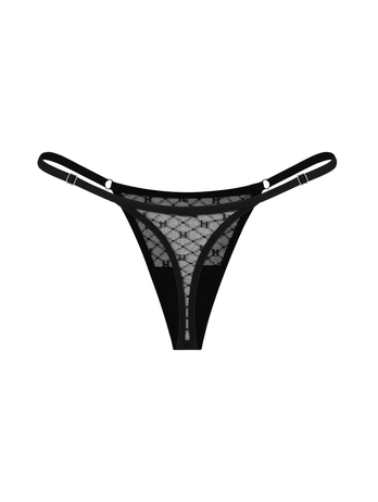 Calcinha String Fio Dental Em Tule Personalizado Preto