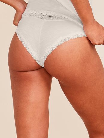 Calcinha Tanga Brasileira Em Modal E Detalhe Em Renda Off White