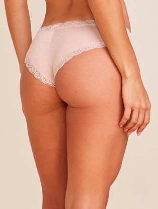 Calcinha Tanga Brasileira Em Modal E Detalhe Em Renda Bege Ballet