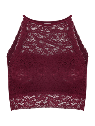 Sutiã Top Halter Neck Em Renda Vinho Granada