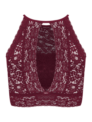 Sutiã Top Halter Neck Em Renda Vinho Granada