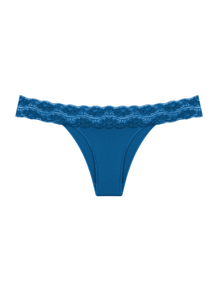 Calcinha Biquíni Acabamento Invisível Em Microfibra Com Cós Em Renda Azul Atlantico