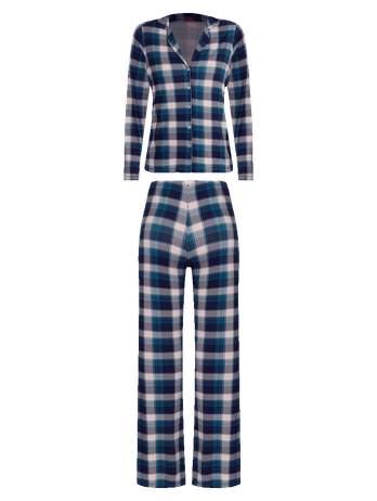 Pijama Longo Em Viscose Estampa Xadrez Folk