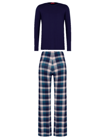 Pijama Longo Masculino Em Viscose Estampa Xadrez Folk