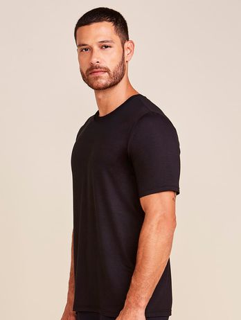 Camiseta Manga Curta Gola Careca Em Viscose Masculino Preto