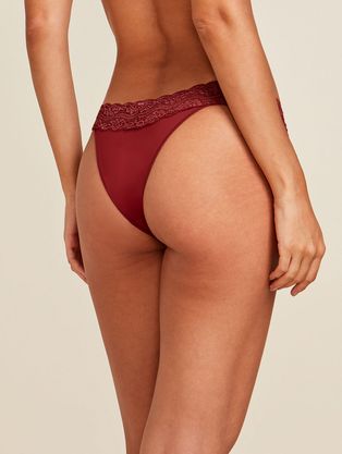 Calcinha Biquíni Acabamento Invisível Em Microfibra Com Cós Em Renda Vermelho Jaspe