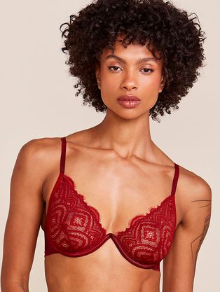 Sutiã Triângulo Em Microfibra Acetinada E Renda Vermelho Rubro