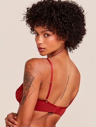 Sutiã Triângulo Em Microfibra Acetinada E Renda Vermelho Rubro