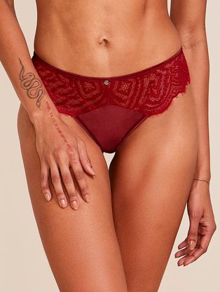 Calcinha Biquíni Em Microfibra Acetinada E Renda Vermelho Rubro