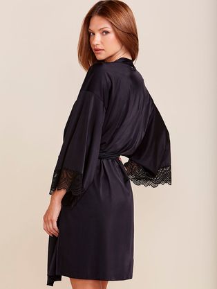 Robe Em Microfibra Com Renda Fever Preto