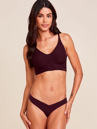 Conjunto Sutiã Top Com Bojo Removível Naked e Calcinha Biquíni Em Microfibra Nude Vinho Bordo