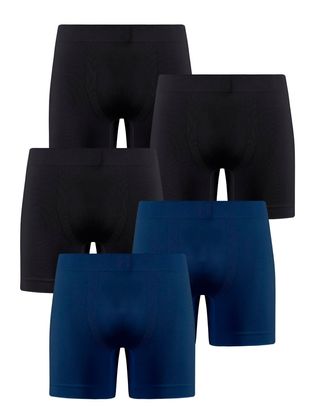 Kit Com 5 Cueca Boxer Sem Costura Light Preto/azul Cedro