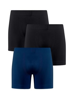 Kit Com 3 Cuecas Boxer Sem Costura Light Preto/azul Cedro