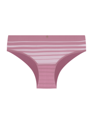 Calcinha Laterais Largas Em Tule Listrado E Microfibra Rosa Natural