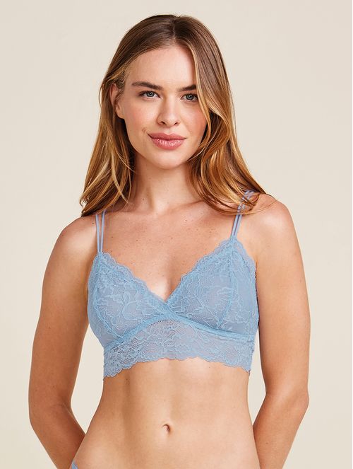 Sutiã Top Em Renda Com Bojo Removível Azul Tule
